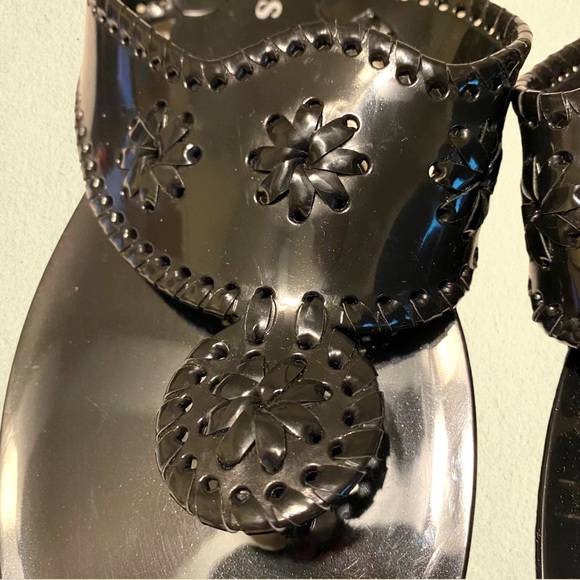 Jack Rogers Black Sandals 11 Shoes Flip Flops Shiny Woven Thongs Jellies - Picture 2 of 8